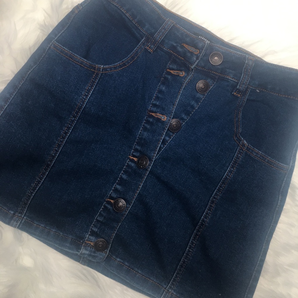 NEW! BLUE JEAN SKIRT, with brown stitching.